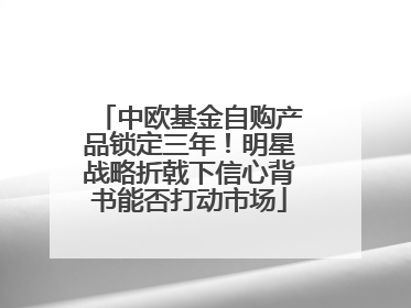 中欧基金自购产品锁定三年！明星战略折戟下信心背书能否打动市场