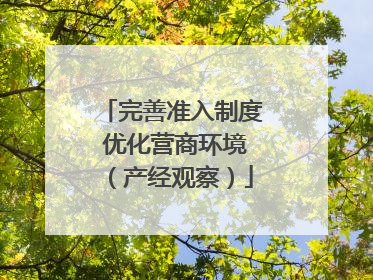 完善准入制度 优化营商环境（产经观察）
