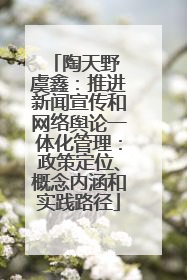 陶天野 虞鑫：推进新闻宣传和网络舆论一体化管理：政策定位、概念内涵和实践路径